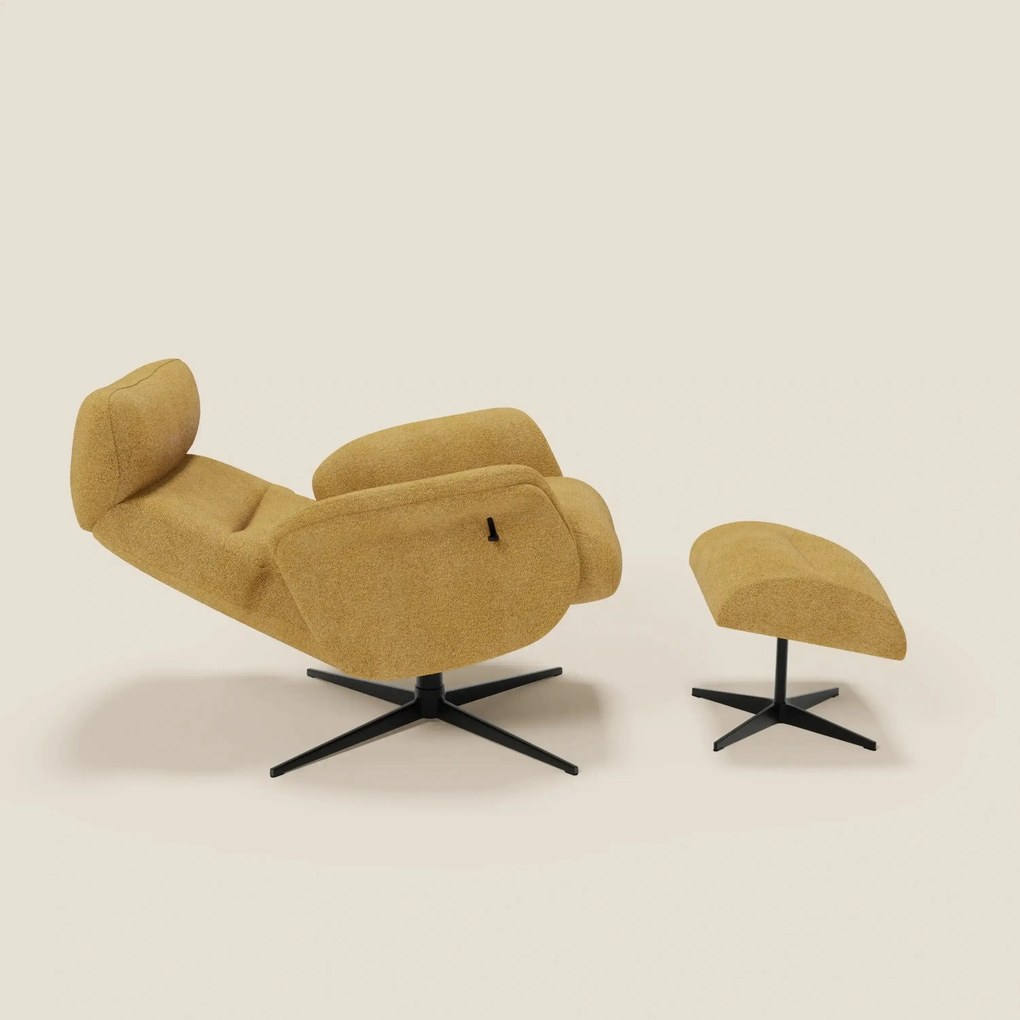 Lunor Poltrona relax reclinabile con pouf poggia-piedi in tessuto bouclé impermeabile T07 giallo