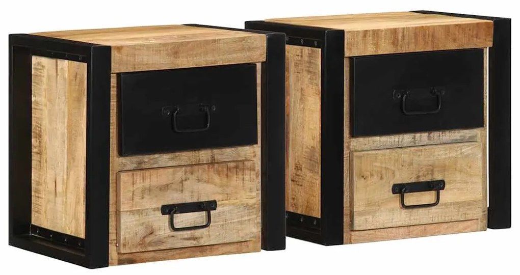 Comodini 2 Pz 40x35x40 Cm İn Legno Massello Di Mango Grezzo /