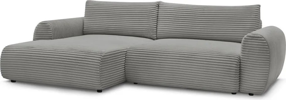 Divano angolare in grigio scuro allungabile (con penisola a sinistra) con rivestimento in velluto a coste Lucien – Bobochic Paris