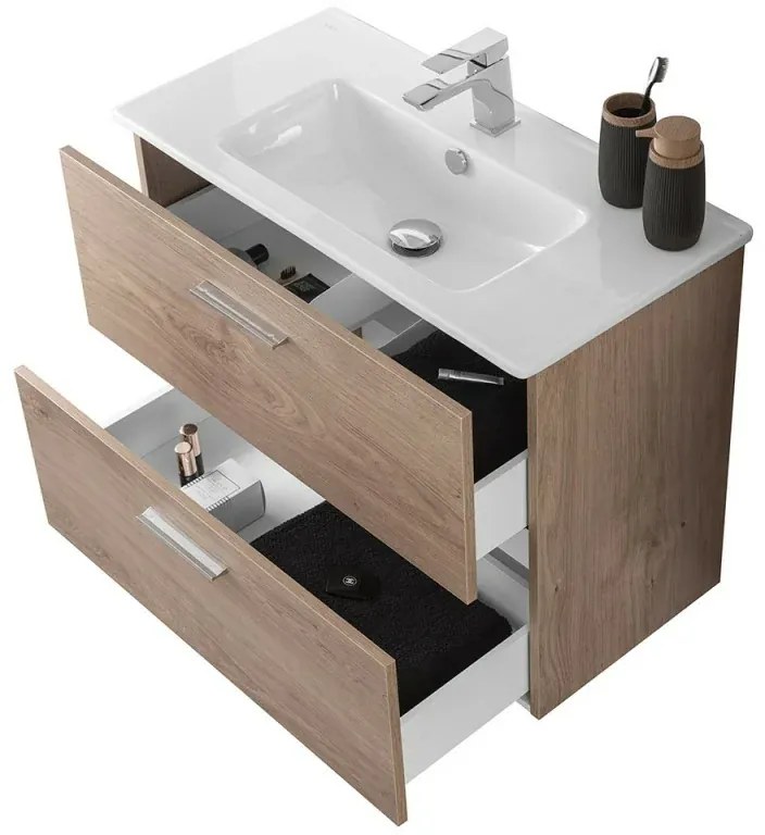 Mobile bagno sospeso 80 rovere africa con lavabo e specchio Miami