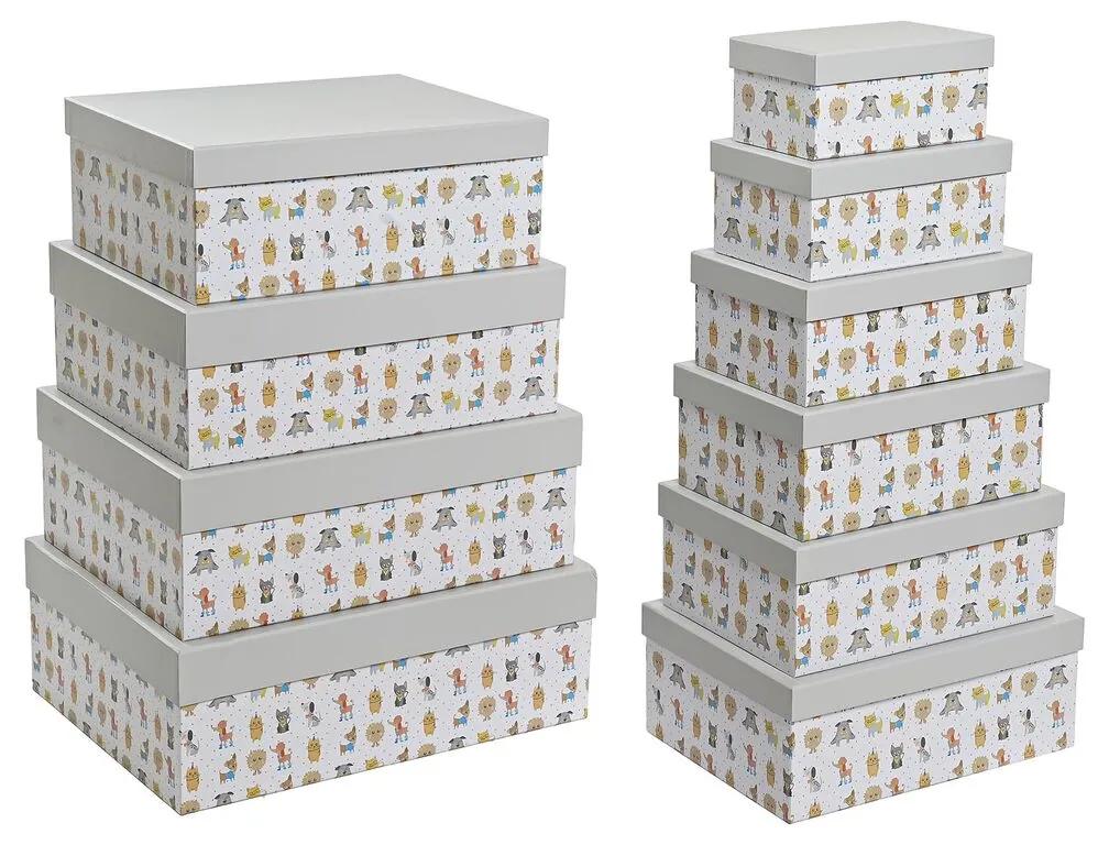 Set di Scatole per Sistemare Impilabili DKD Home Decor Grigio Animali Domestici Cartone (43,5 x 33,5 x 15,5 cm)