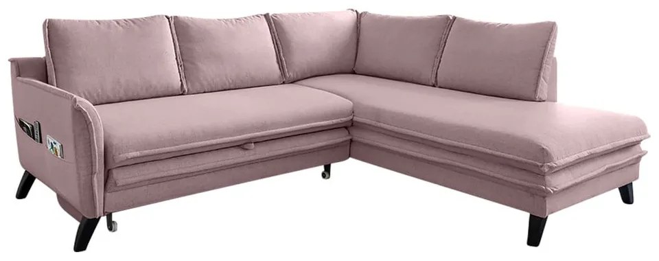 Divano letto angolare rosa cipria L, angolo destro Charming Charlie - Miuform