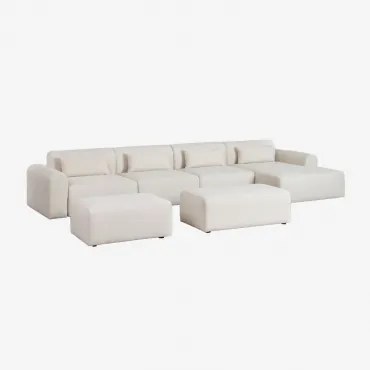 Divano Chaise Longue Destro Componibile In 4 Pezzi Con 2 Pouf In Shearling Borjan Ciniglia Blanc - Sklum