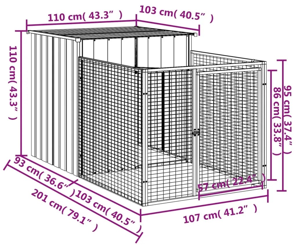 Casetta cani corsa grigio chiaro 110x201x110 cm acciaio zincato