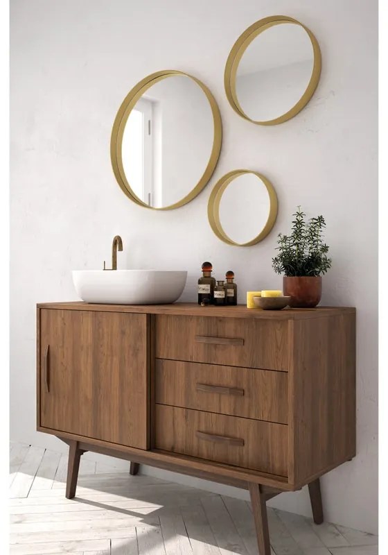 Mobile da bagno sotto lavabo Velvet trebino lamellare satinato L 100 x H 53 x P 45 cm 3 cassetti 1 anta, lavabo non incluso