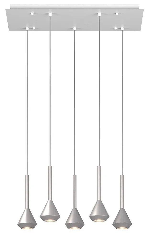 Lampadario Moderno Aygo Rettangolare Metallo Bianco E Alluminio 5 Luci Gu10