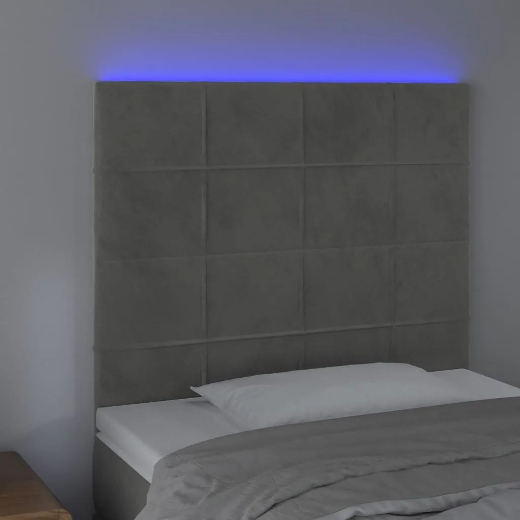 Testiera a led grigio chiaro 90x5x118/128 cm in velluto