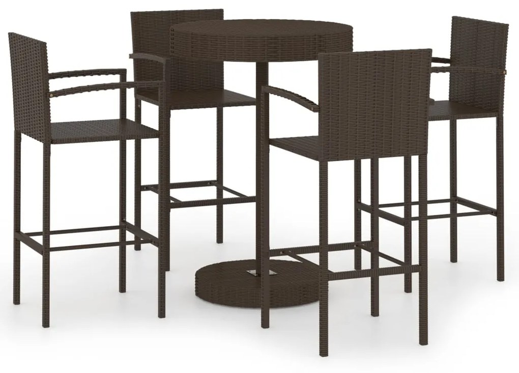 Set da bar da giardino 5 pz in polyrattan marrone