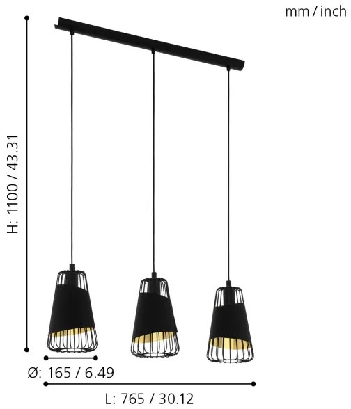 Eglo 49448 - Lampadario a sospensione con filo AUSTELL 3xE27/60W/230V