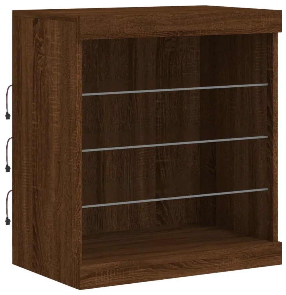 Credenza con luci led rovere marrone 60,5x37x67 cm