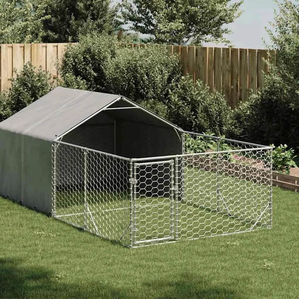 Cuccia Per Cani Da Esterno Con Recinto 4x2x1,5m Acciaio Zincato /