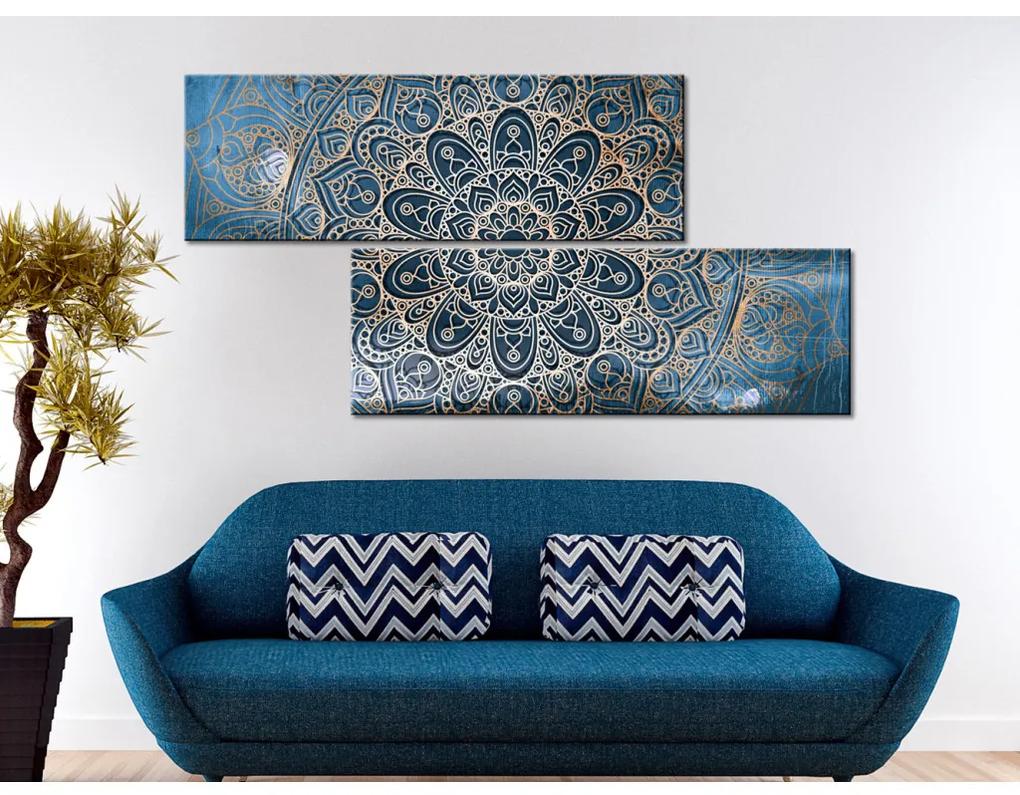 Quadro moderno Mandala: Serenità - mosaico orientale su sfondo blu in stile Zen