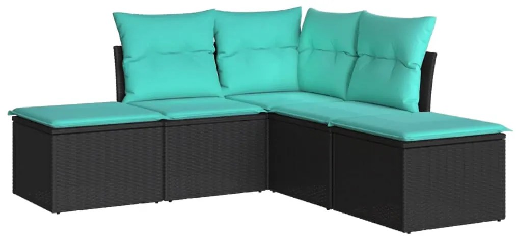 Set Divani da Giardino 5 pz con Cuscini in Polyrattan Nero