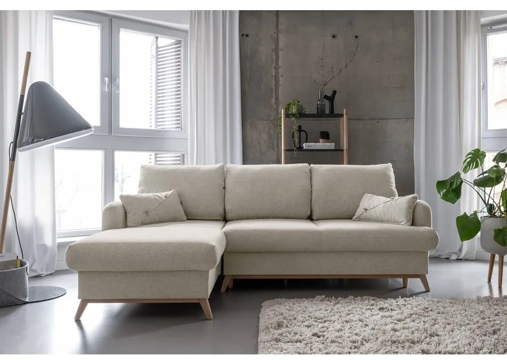 Divano angolare beige allungabile/con contenitore (con penisola a sinistra/con chaise lounge) Scandic Lagom – Miuform