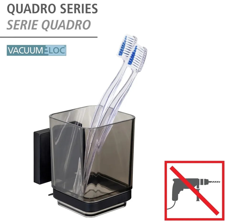 Bicchiere di plastica nero autoportante per spazzolini da denti Quadro - Wenko