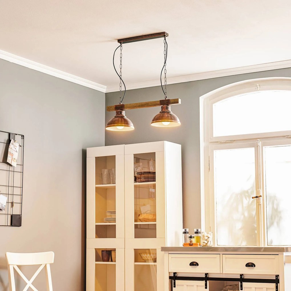 Luminex Lampada a sospensione Hakon 2 luci ruggine/legno naturale