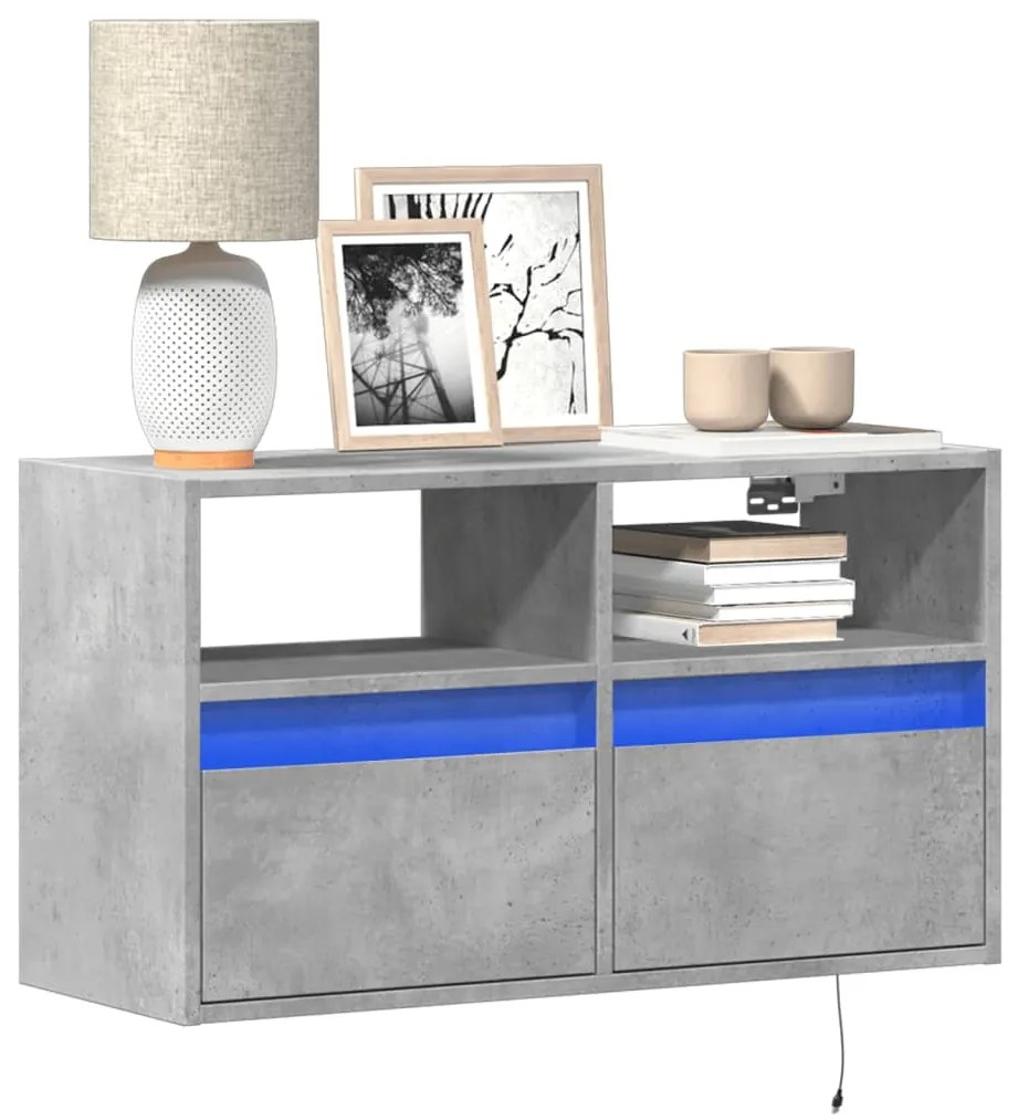 Mobile Tv A Parete Con Luci Led Grigio Cemento 80x31x45 Cm /