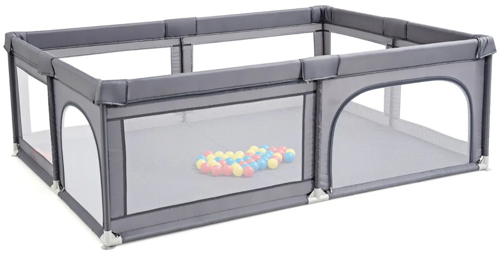 Costway Recinto extra large per neonati e bambini con rete traspirante, Box per bambini per interno ed esterno Grigio scuro