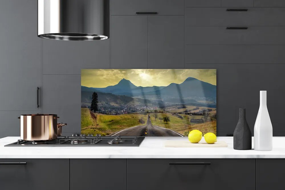 Pannello paraschizzi cucina Strada al paesaggio di montagna 140x70 cm