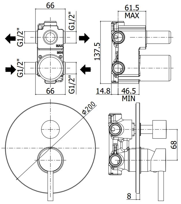 Paffoni Birillo Bi018 Miscelatore Incasso Doccia 2 Uscite Cromo