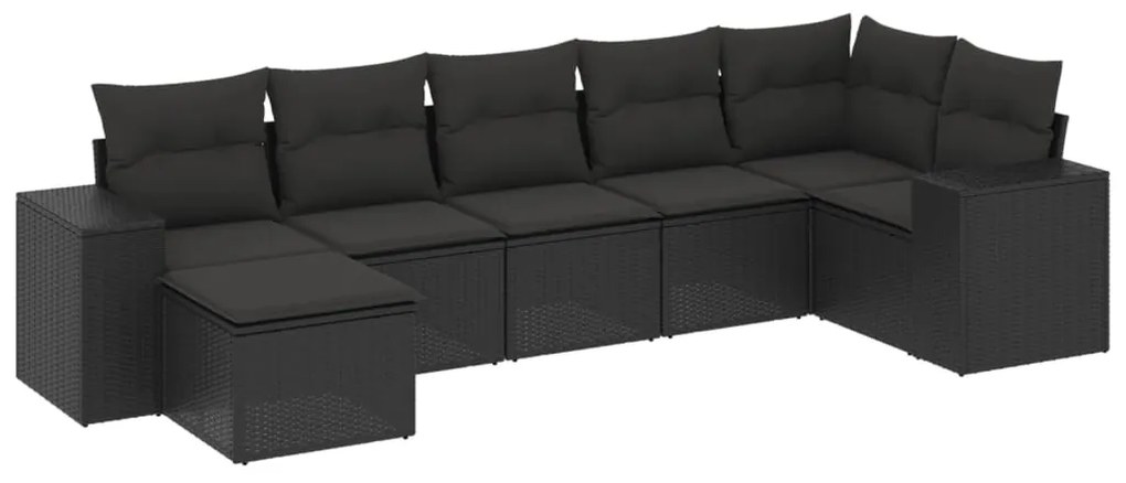 Set divani da giardino con cuscini 7pz nero polyrattan