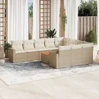 Set Divani da Giardino 11 pz con Cuscini Beige in Polyrattan 3224301