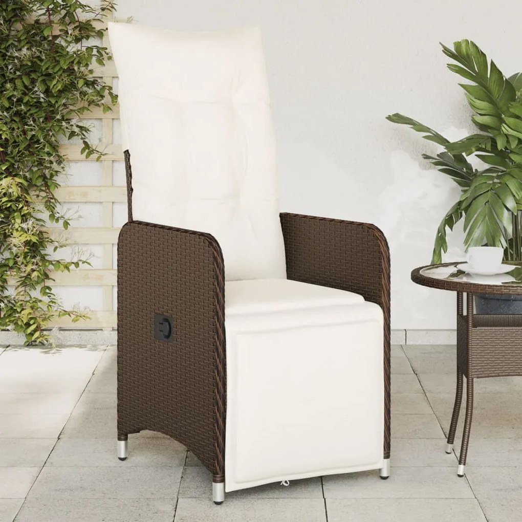 Sedia reclinabile da giardino con cuscini marrone in polyrattan