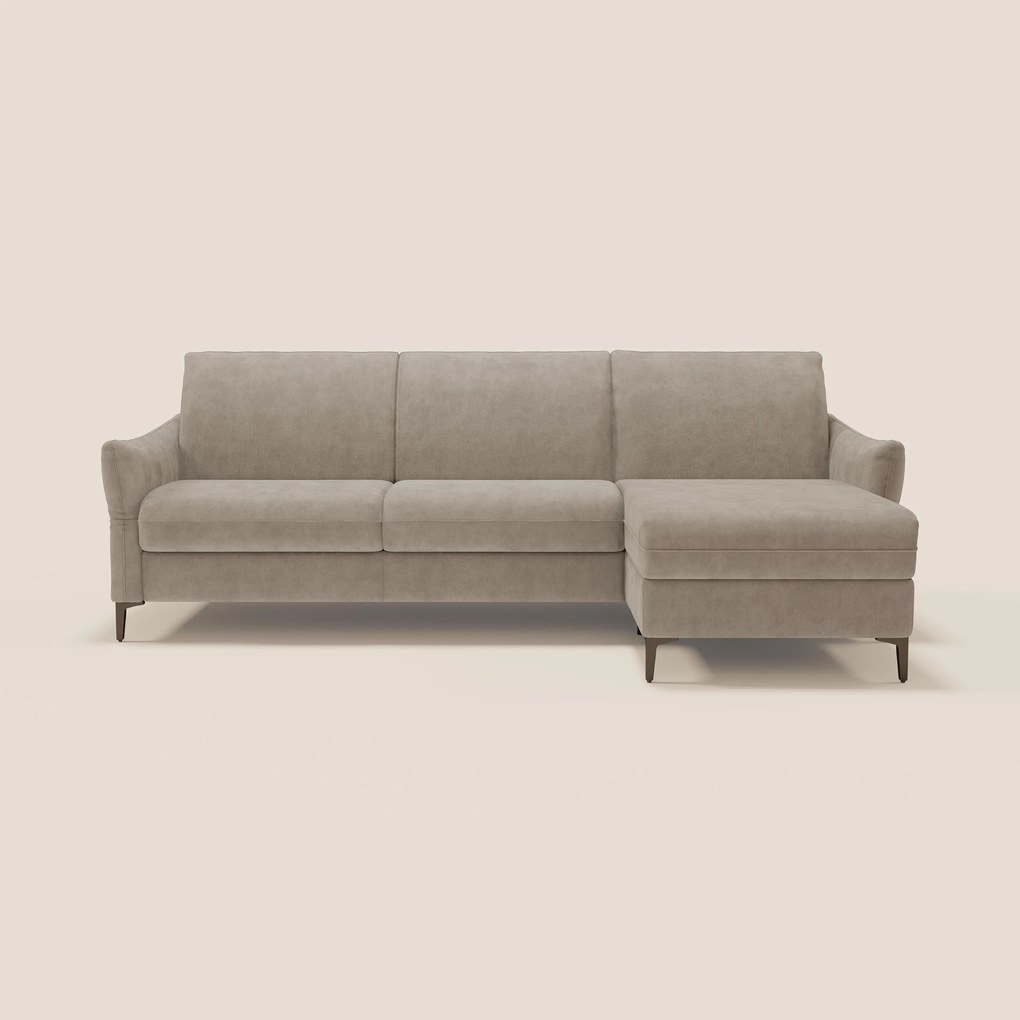 Dalia divano letto angolare con materasso alto 18 cm piedini alti e penisola contenitore in tessuto smacchiabile T17