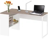 Scrivania ad angolo con due cassetti, colore bianco e quercia, cm 145 x 76 x 81