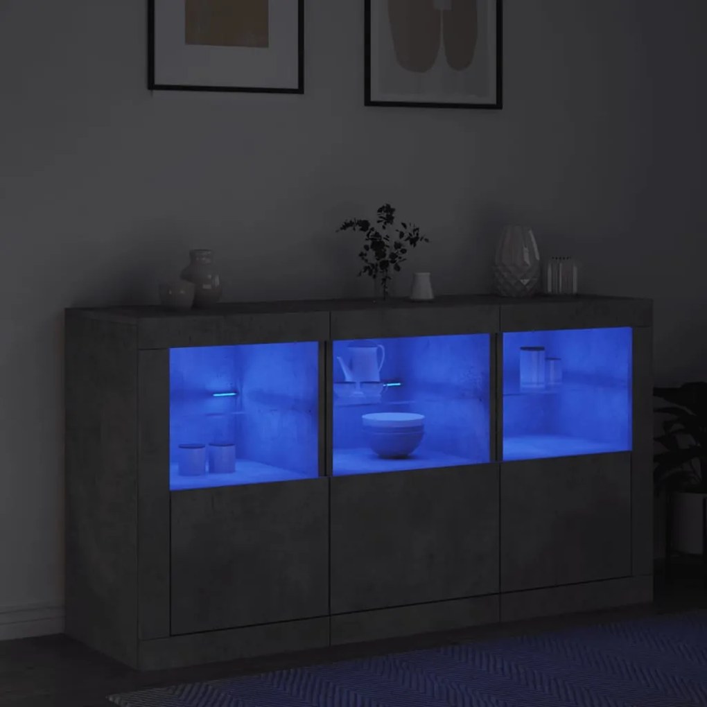 Credenza con luci led grigio cemento 123x37x67 cm