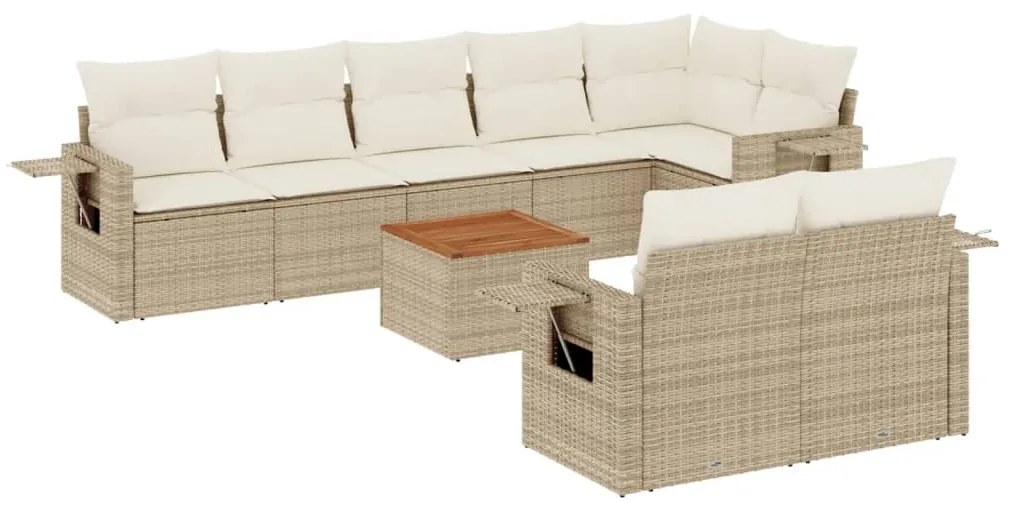 Set divano da giardino 9 pz con cuscini beige in polyrattan