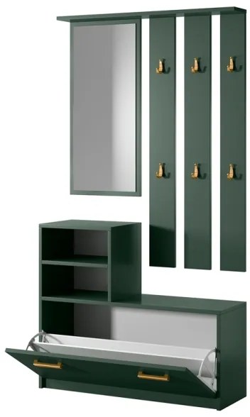 Mobile Da Ingresso Con Scarpiera Appendiabiti E Specchio Lind Verde