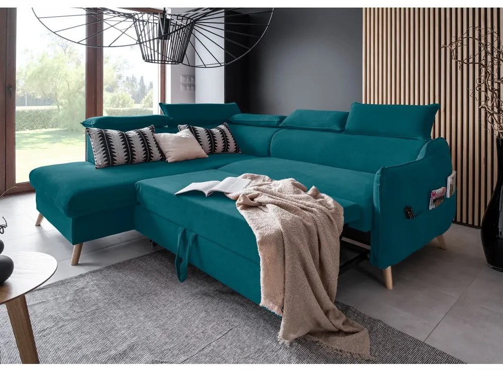 Divano letto angolare in velluto turchese (angolo sinistro) Sweet Harmony - Miuform