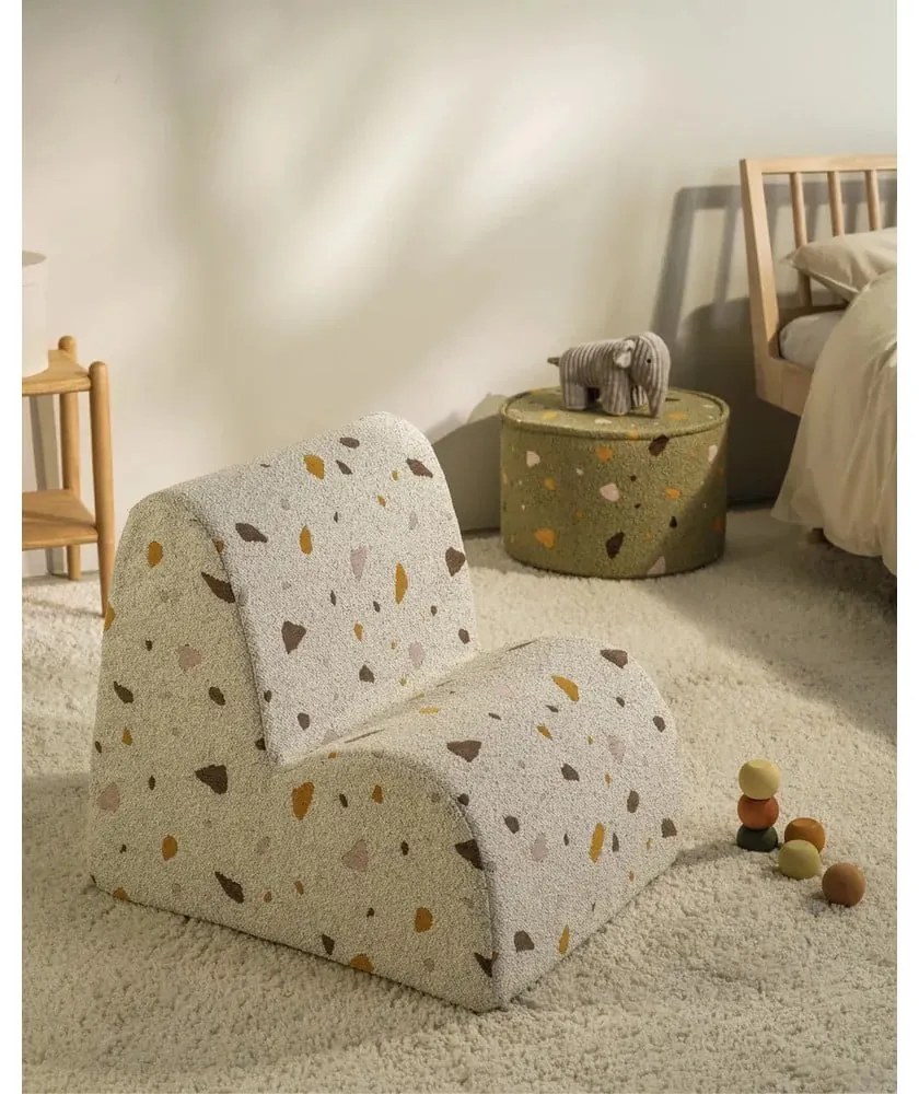 Poltrona per bambini bianca con rivestimento in bouclé e ciniglia Terrazzo Cloud – Wigiwama