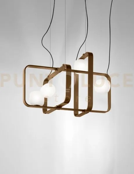 Groove sospensione 3b bianco satinato montatura bronzo opaco luci 4...