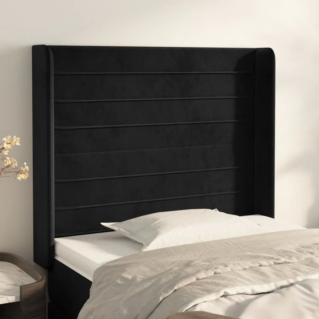 Testiera Ad Orecchio Nera 93x16x118/128 Cm İn Velluto /