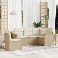 Set Divano da Giardino 5 pz con Cuscini Beige in Polyrattan 3258376