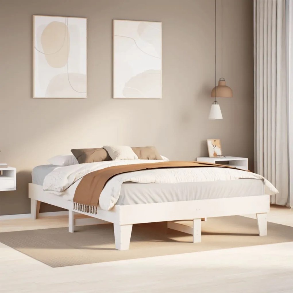Letto Senza Materasso Bianco 160x200 Cm Legno Massello Di Pino /