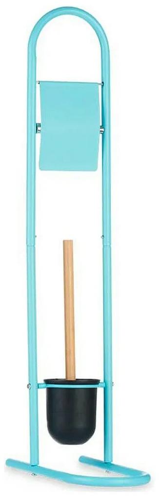 Porta Carta Igienica con Supporto per Scopino 16 x 28,5 x 80,8 cm Azzurro Metallo Plastica Bambù (4 Unità)