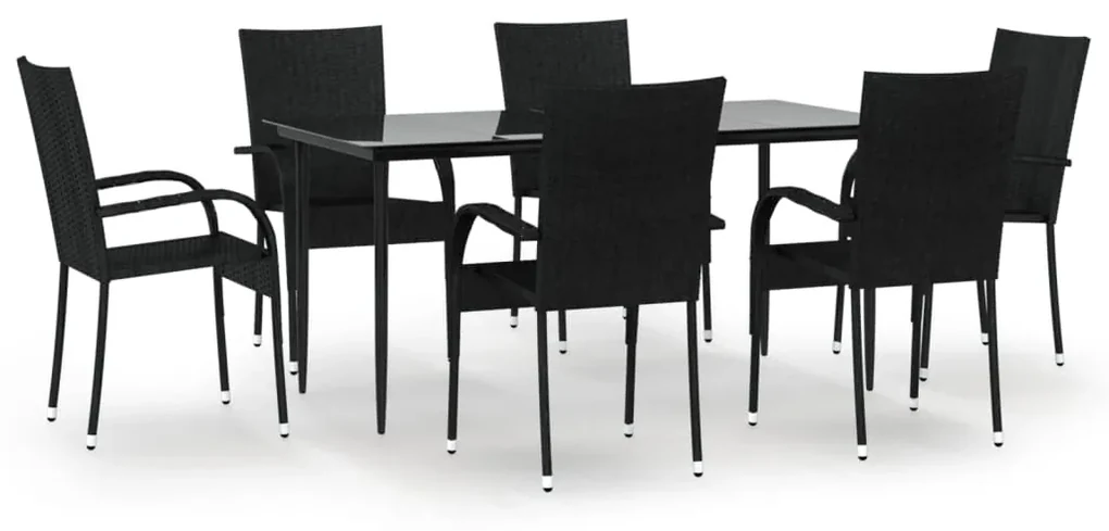 Set da pranzo da giardino 7 pz nero in polyrattan