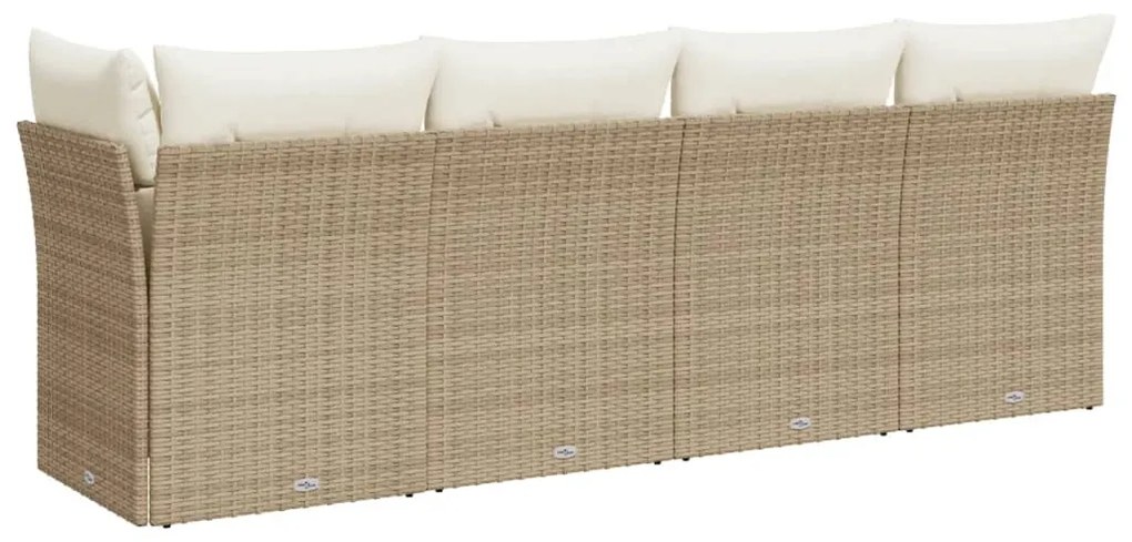 Divano da Giardino con Cuscini a 4 Posti Beige in Polyrattan