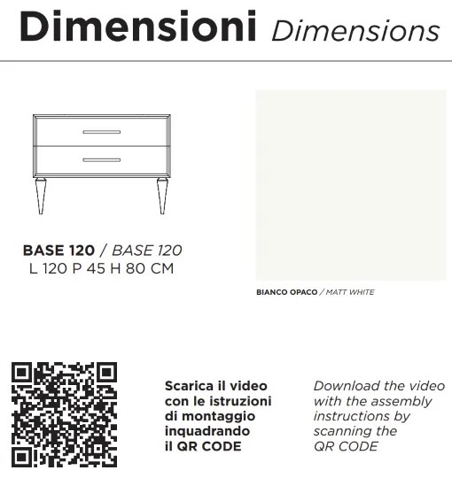 Mobile bagno moderno 120 cm - Bianco Opaco - 2 cassetti - Lavabo - CLASSIC