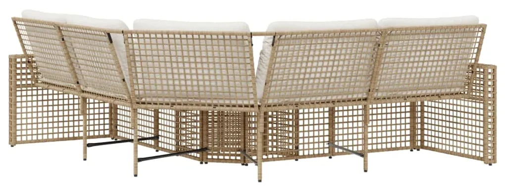 Divano da giardino a l con cuscini e pouf beige in polyrattan