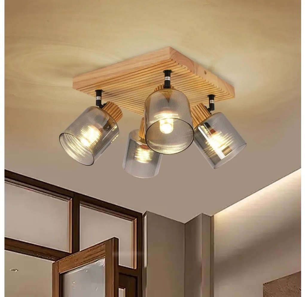 Brilagi - Faretto HYGGE 4xE14/15W/230V legno di gomma/vetro fumé