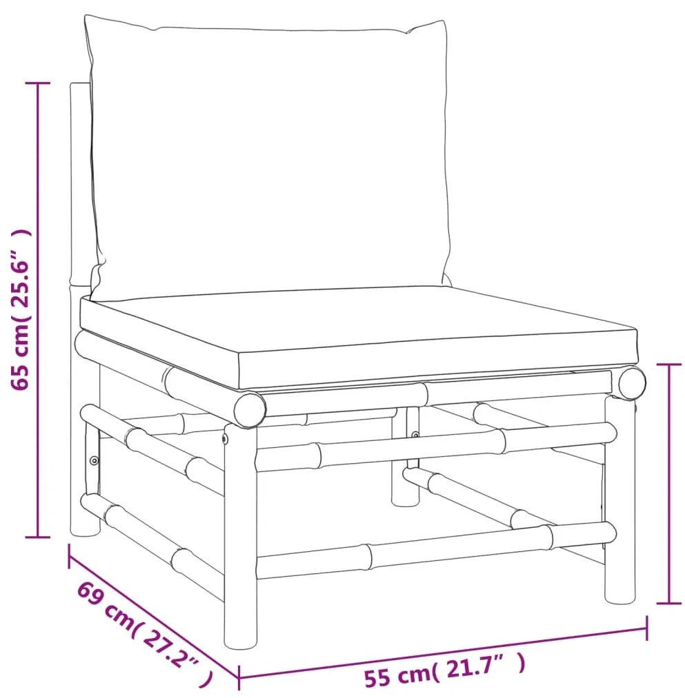 Set Salotto da Giardino 3pz con Cuscini Grigio Chiaro Bambù