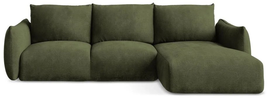 Divano angolare verde allungabile (con penisola a destra/con chaise lounge) con rivestimento in ciniglia Leila – Makamii