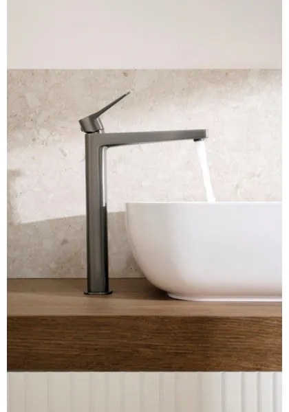 KFA Armatura 4522-712-61 - Miscelatore per lavabo + piletta di scarico MALAGA 30,3 cm, grigio metallico