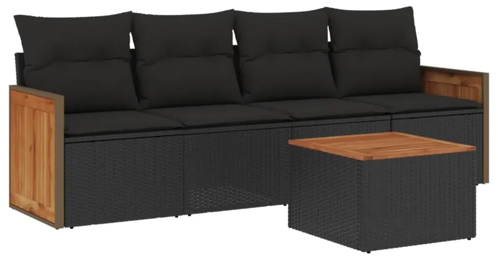 Set divani da giardino 5 pz con cuscini in polyrattan nero