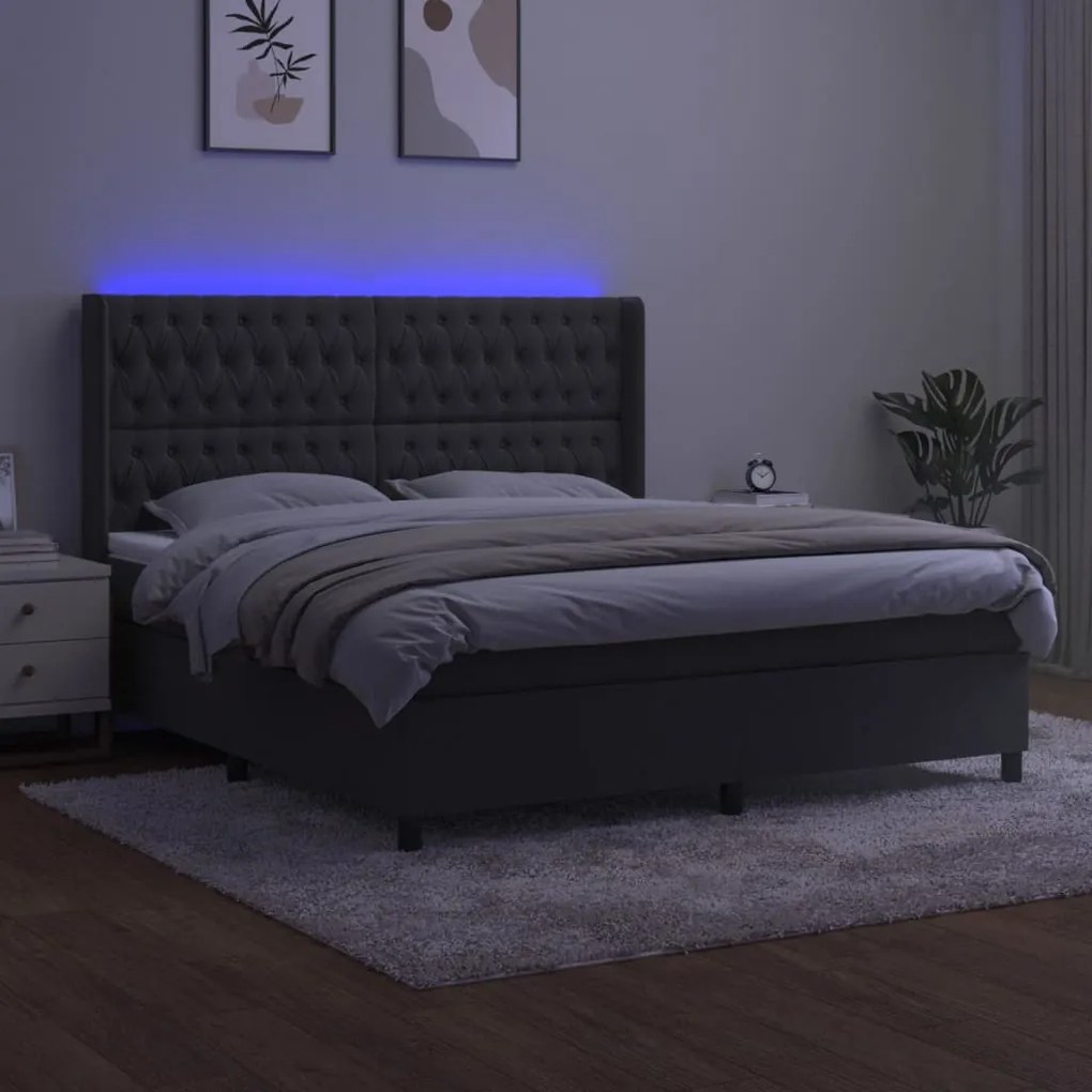 Letto a molle con materasso e led grigio scuro 160x200 cm