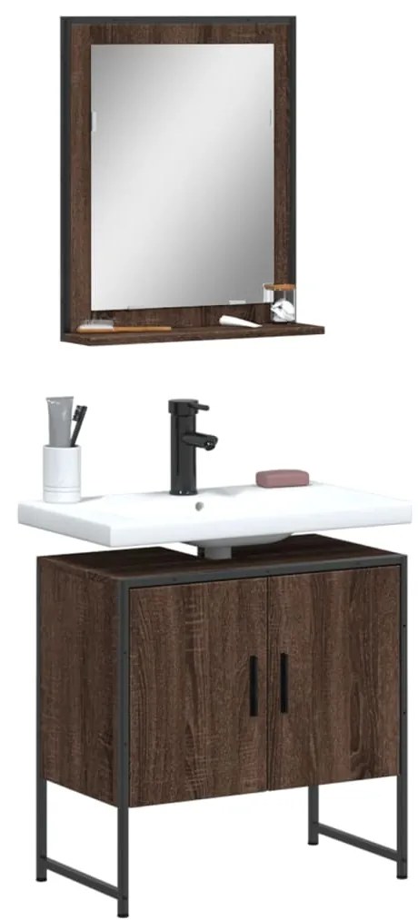 Set Mobili Da Bagno 2 Pz Rovere Marrone İn Legno Multistrato /